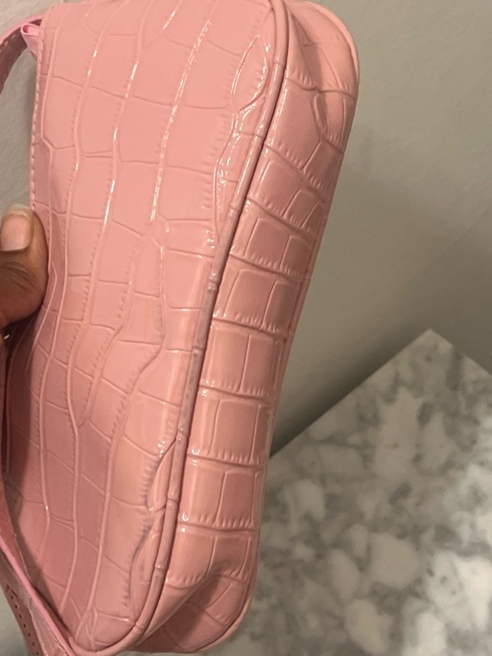 Pink Croc-Embossed Mini Shoulder Bag - Picture 5 of 7